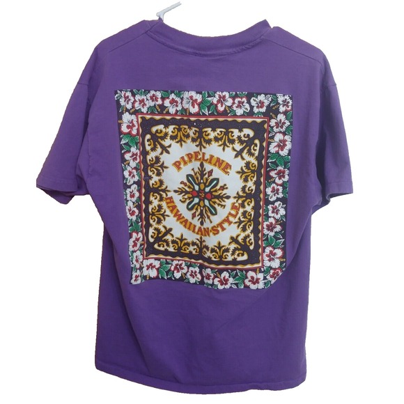 Vintage Pipeline XL Single Stitch Purple Hawaiian T-Shirt Short Sleeve - Picture 6 of 7